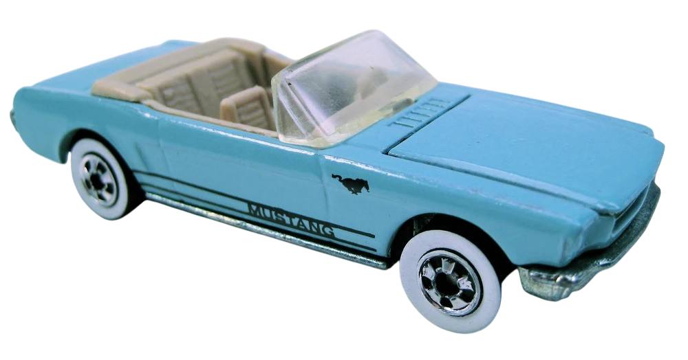 Hot Wheels 1989 - Collector # 026 - '65 Mustang Convertible - Turquoise - Basic Wheels on White Walls - Opening Hood - Experimental Card - Very Rare & Sought After!