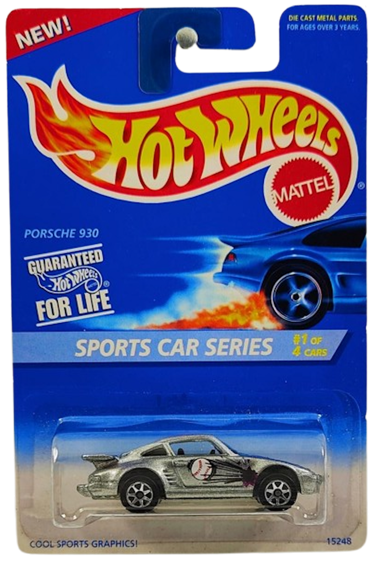 Hot Wheels 1996 - Collector # 404 - Sports Car Series 1/4 - Porsche 930 - Silver / Baseball - USA 'NEW' Card