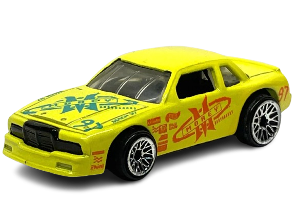 Hot Wheels 1996 - Collector # 472 - Buick Stocker - Fluorescent Yellow / 'MOREY' Graphics - Black Metal Base - LW Wheels - USA Blue & White Card