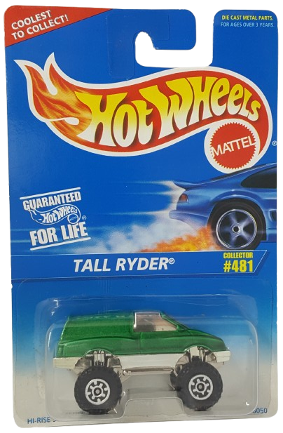 Hot Wheels 1996 - Collector # 481 - Tall Ryder - Metalflake Green - ORCT Wheels - USA Blue & White Card