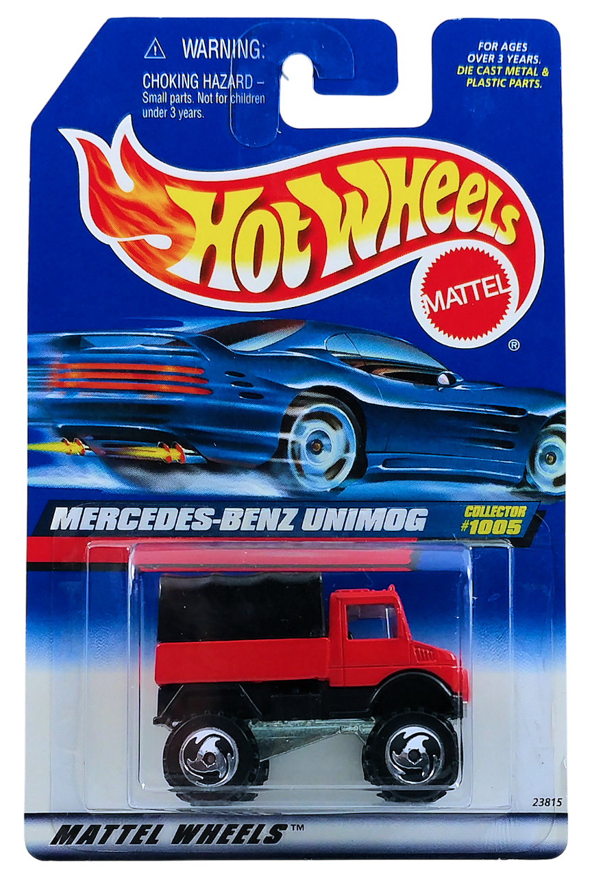 Hot Wheels 1999 - Collector # 1005 - Mercedes-Benz Unimog - Red - USA Blue Car Card