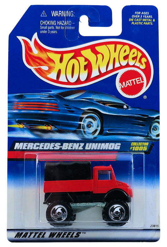 Hot Wheels 1999 - Collector # 1005 - Mercedes-Benz Unimog - Red - USA Blue Car Card