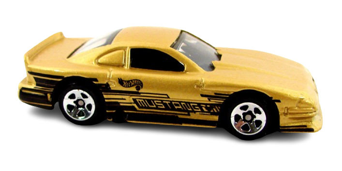 Hot Wheels 1999 - Collector # 1066 - Mustang Cobra - Gold - 5 Spokes - USA Blue Car Card