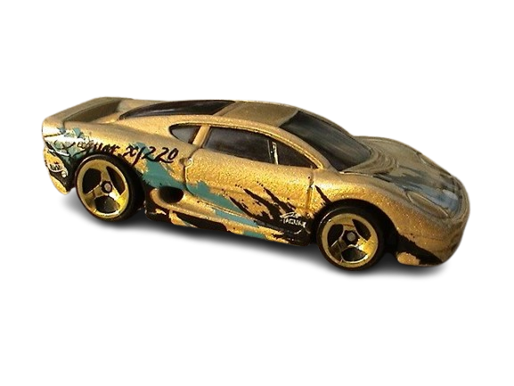 Hot Wheels 1999 - Collector # 1082 - JAGUAR XJ220 - Gold - Gold 3 Spokes - USA Blue Car Card