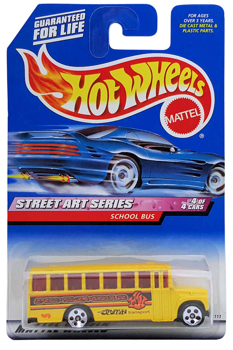 Hot Wheels 1999 - Collector # 952 - Street Art Series 4/4 - School Bus - Yellow - 5 Dots - No Back Door - USA Card