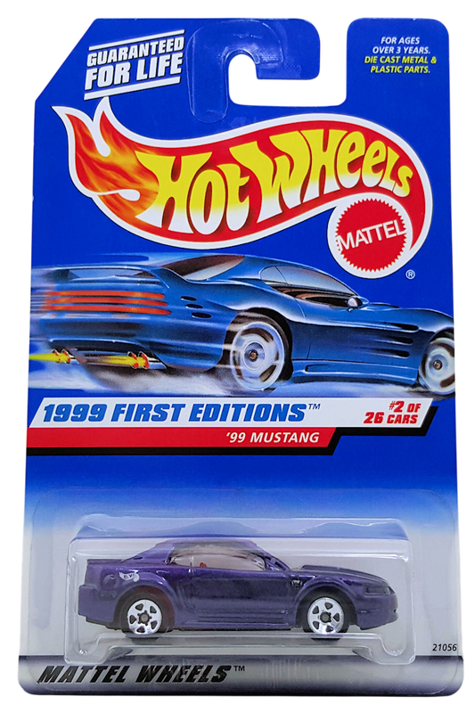 Hot Wheels 1999 - Collector # 909 - First Editions 2/26 - '99 Mustang - Purple Metallic - Red Interior - 5 Spokes - USA Card