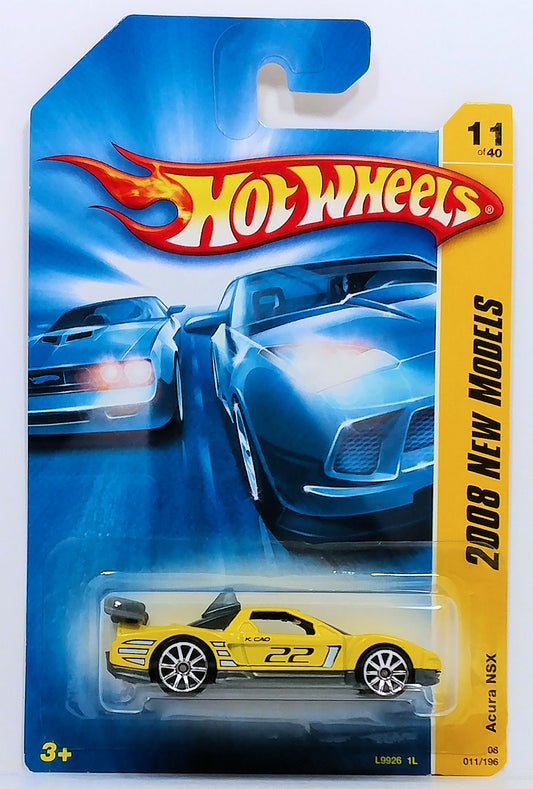 Hot Wheels 2008 - Collector # 011/196 - New Models 11/40 - Acura NSX - Yellow - 10 Spokes - USA Card