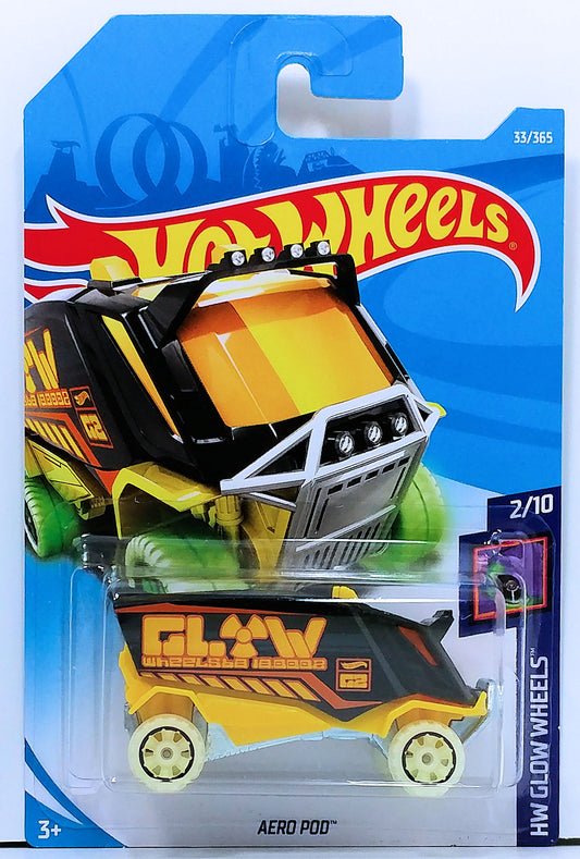 Hot Wheels 2018 - Collector # 033/365 - HW Glow Wheels 2/10 - Aero Pod - Black - International Card