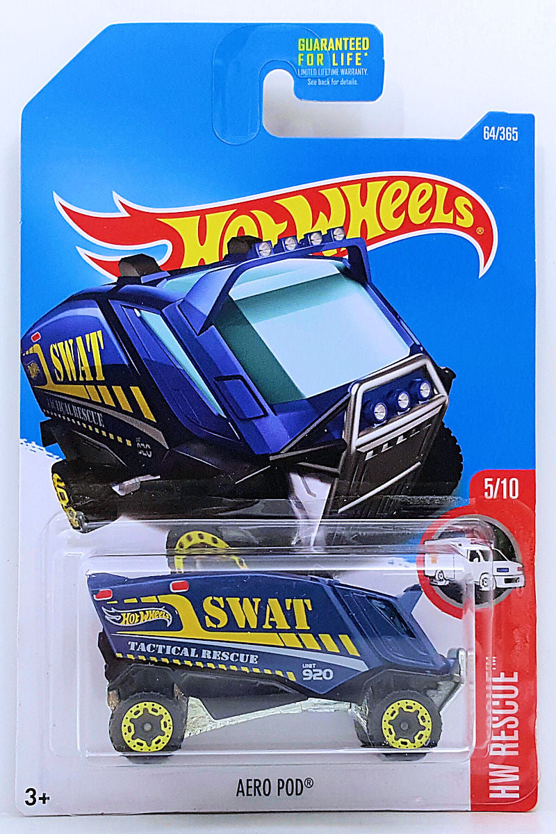 Hot Wheels 2017 - Collector # 064/365 - HW Rescue 5/10 - Aero Pod - Blue / SWAT - USA Card