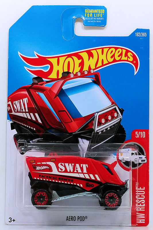 Hot Wheels 2017 - Collector # 162/365 - HW Rescue 5/10 - Aero Pod - Red / SWAT - USA 'Month' Card a Walmart Exclusive