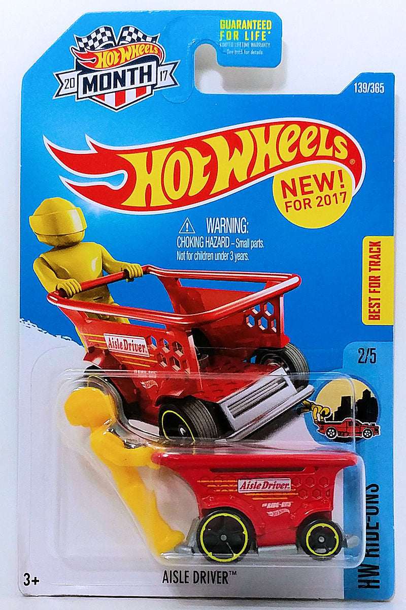 Hot Wheels 2017 - Collector # 139/365 - HW Ride-Ons 2/5 - New Models - Aisle Driver - Red - Figures can Attach - USA 'Month' Card a Walmart Exclusive