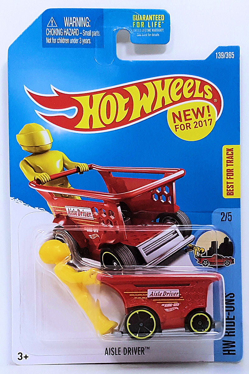 Hot Wheels 2017 - Collector # 139/365 - HW Ride-Ons 2/5 - New Models - Aisle Driver - Red - Figures can Attach - USA Card