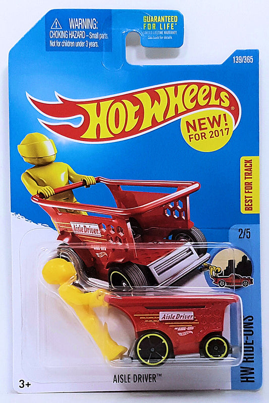Hot Wheels 2017 - Collector # 139/365 - HW Ride-Ons 2/5 - New Models - Aisle Driver - Red - Figures can Attach - USA Card