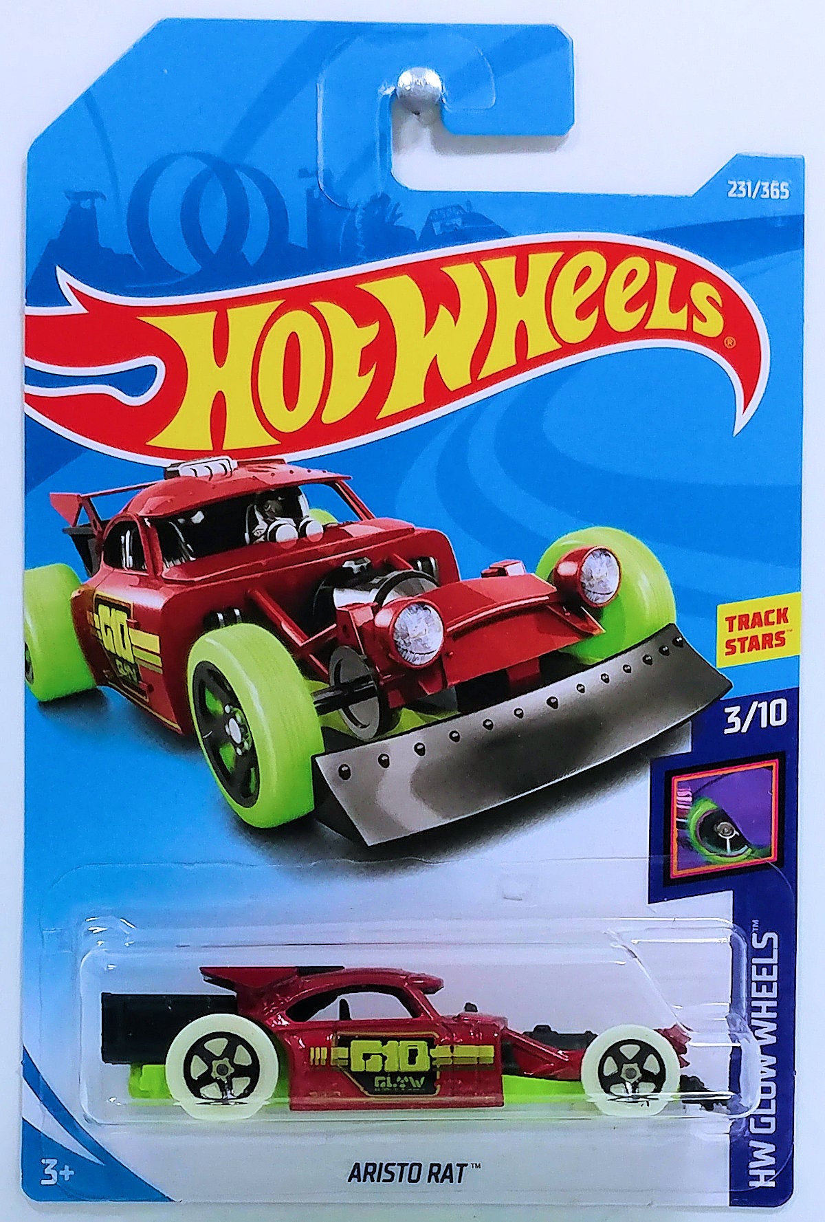 Hot Wheels 2018 - Collector # 231/365 - HW Glow Wheels 3/10 - Aristo Rat - Red - International Card