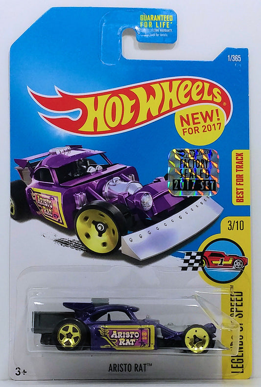 Hot Wheels 2017 - Collector # 001/365 - Legends of Speed 03/10 - New Models - Aristo Rat - Purple Metalflake - USA Card with Factory Set Sticker