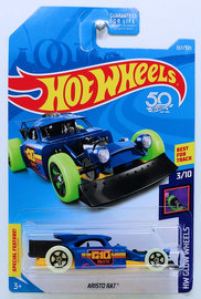 Hot Wheels 2018 - Collector # 357/365 - HW Glow Wheels 3/10 - Aristo Rat - Blue - USA 50th Card