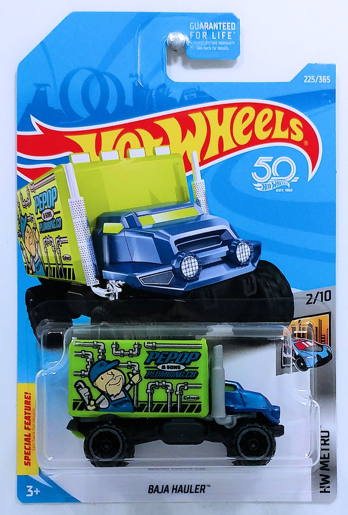 Hot Wheels 2018 - Collector # 225/365 - HW Metro 2/10 - Baja Hauler - Blue Cab / Green Box - USA 50th Card