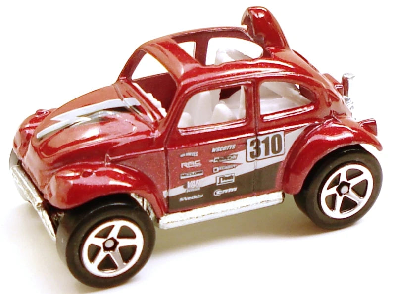 Hot Wheels 2008 - Collector # 131/172 - Volkswagen 3/4 - Baja Beetle - Dark Red Metalflake / #310 / Various Racing Decals - 5 Spokes - International 40th Card