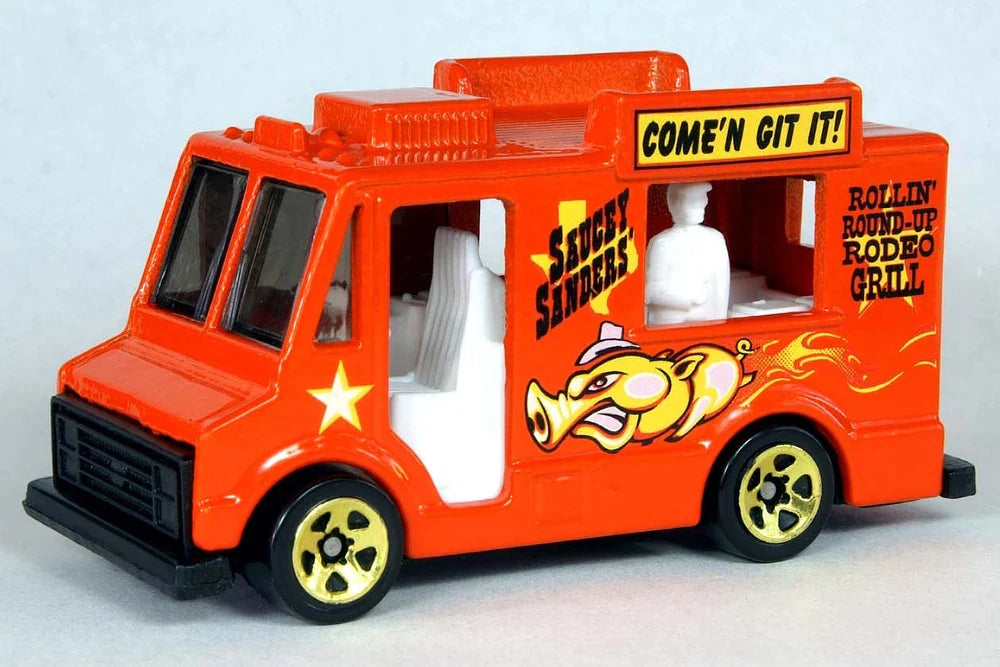 Hot Wheels 2002 - Collector # 057/240 - Wild Frontier Series 3/4 - Grillionaire - Orange / Saucy Sanders - Gold 5 Spokes - USA Race & Win Card