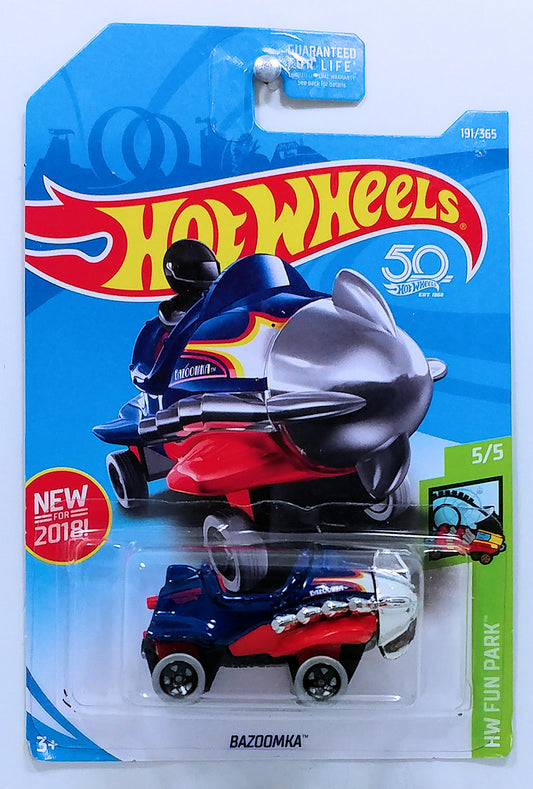 Hot Wheels 2018 - Collector # 191/365 - HW Fun Park 5/5 - New Models - Bazoomka - Metallic Blue - USA 50th Card