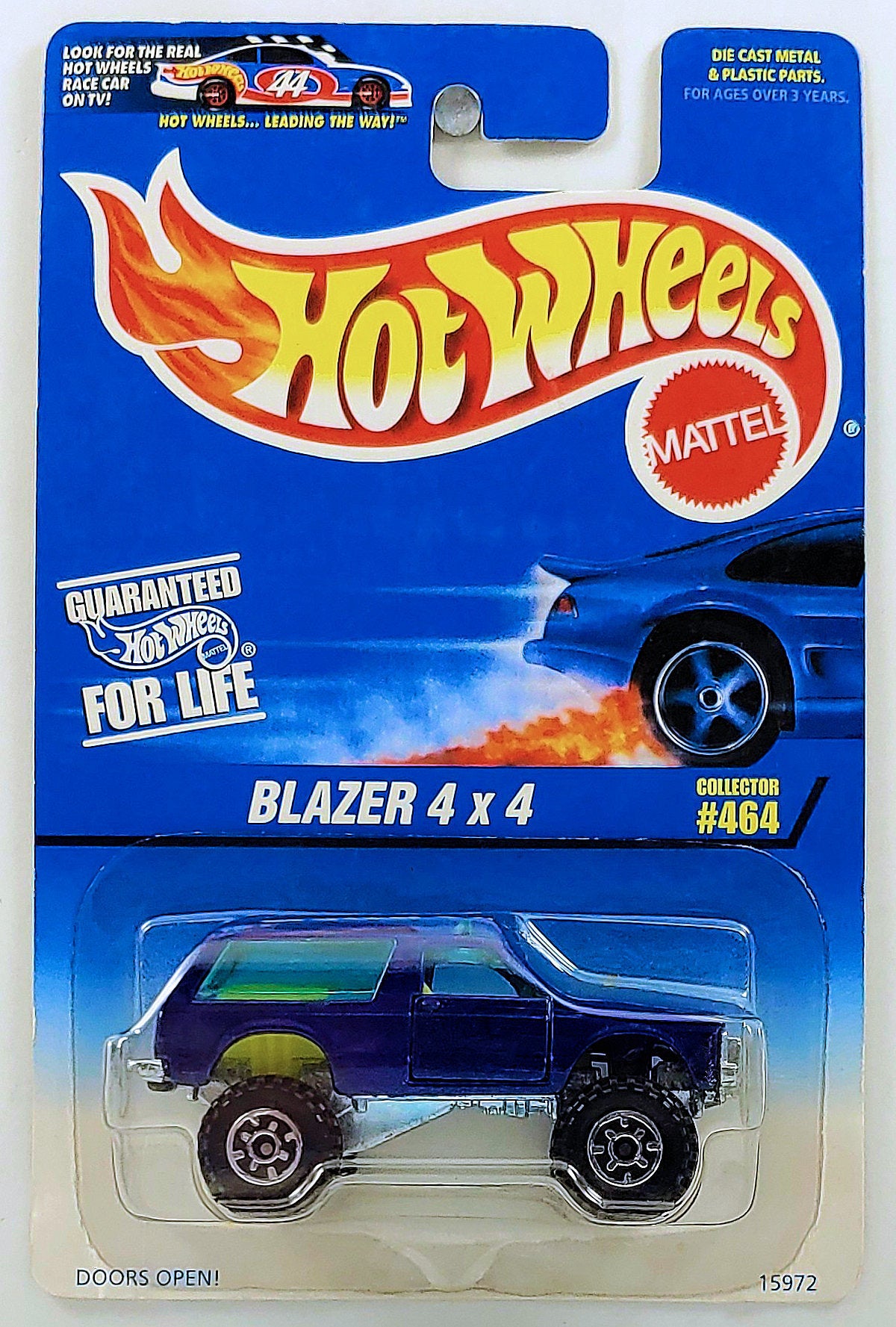 Hot Wheels 1996 - Collector # 464 - Blazer 4X4 - Metallic Dark Blue - Doors Open - USA Blue & White Card