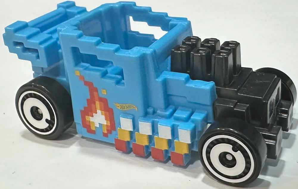 Hot Wheels 2025 - Collector # 138/250 - HW Ride-Ons 5/5 - Pixel Shaker - Blue / Flames - White Aero Disc Wheels - USA Card