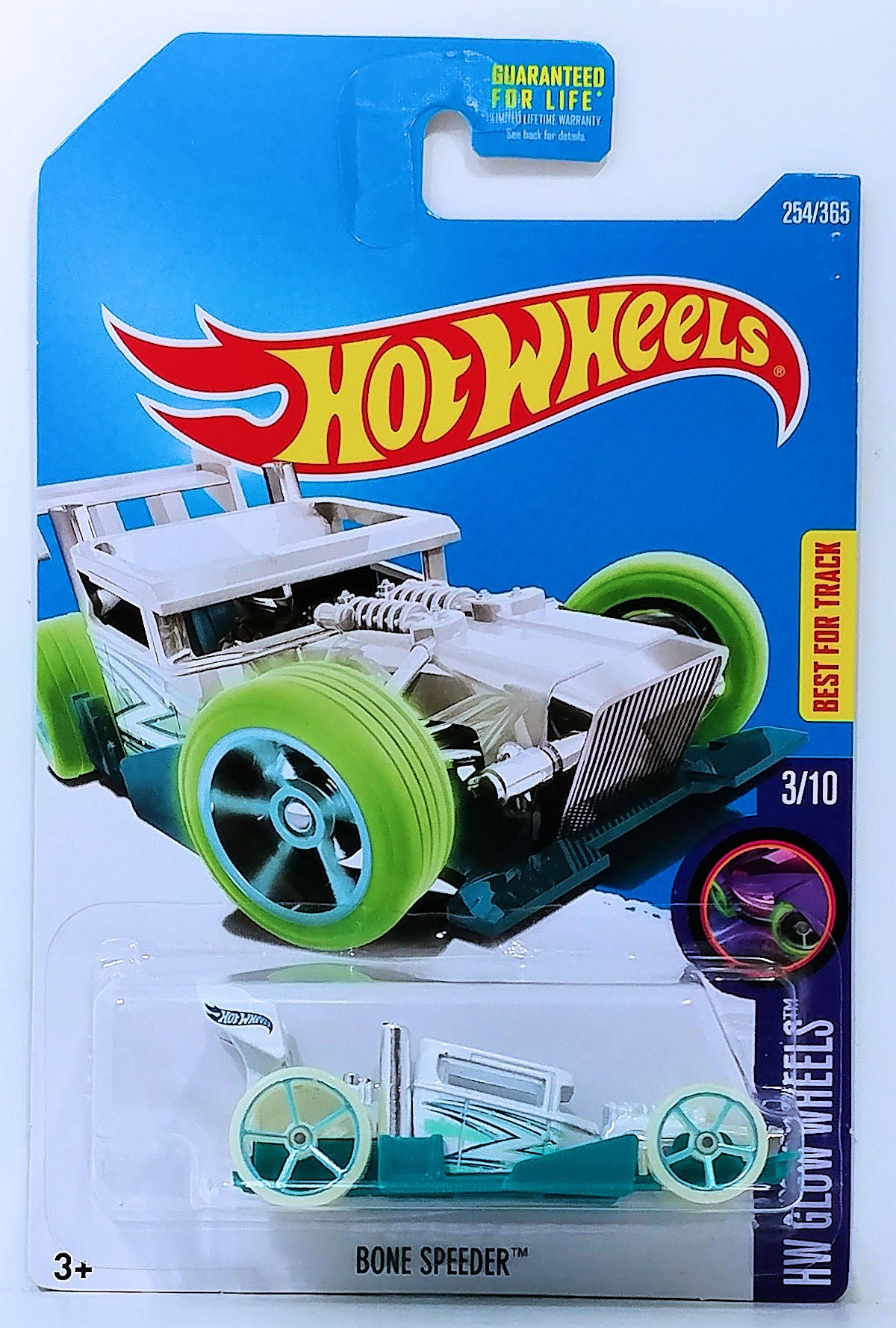 Hot Wheels 2017 - Collector # 254/365 - HW Glow Wheels 3/10 - Bone Speeder - White - USA Card