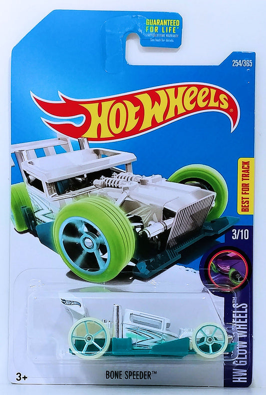 Hot Wheels 2017 - Collector # 254/365 - HW Glow Wheels 3/10 - Bone Speeder - White - USA Card