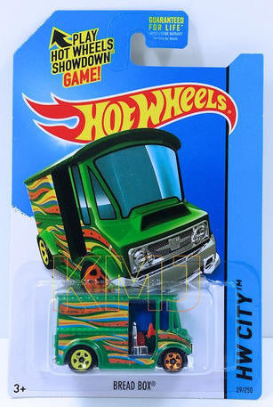 Hot Wheels 2015 - Collector # 029/250 - HW City / HW Art Cars - Bread Box - Metalflake Green - USA 'Showdown' Card