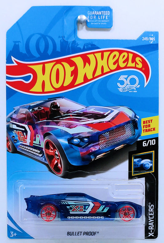 Hot Wheels 2018 - Collector # 249/365 - X-Raycers 6/10 - Bullet Proof - Transparent Blue - USA 50th Card