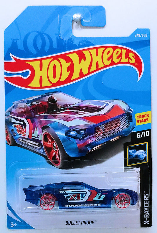 Hot Wheels 2018 - Collector # 249/365 - X-Raycers 6/10 - Bullet Proof - Transparent Blue - International Card