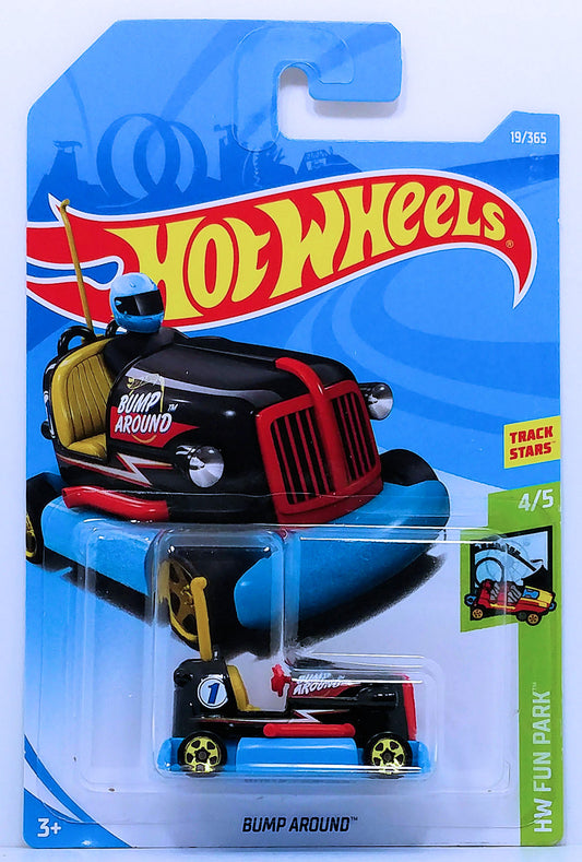 Hot Wheels 2018 - Collector # 019/365 - HW Fun Park 4/5 - Bump Around - Black Body / Blue Base - International Card