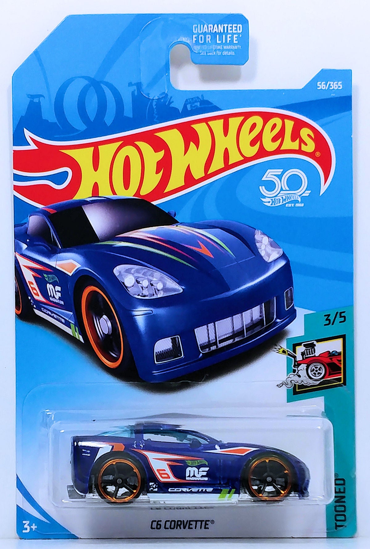 Hot Wheels 2018 - Collector # 056/365 - Tooned 3/5 - C6 Corvette (Tooned) - Blue - USA 50th Card