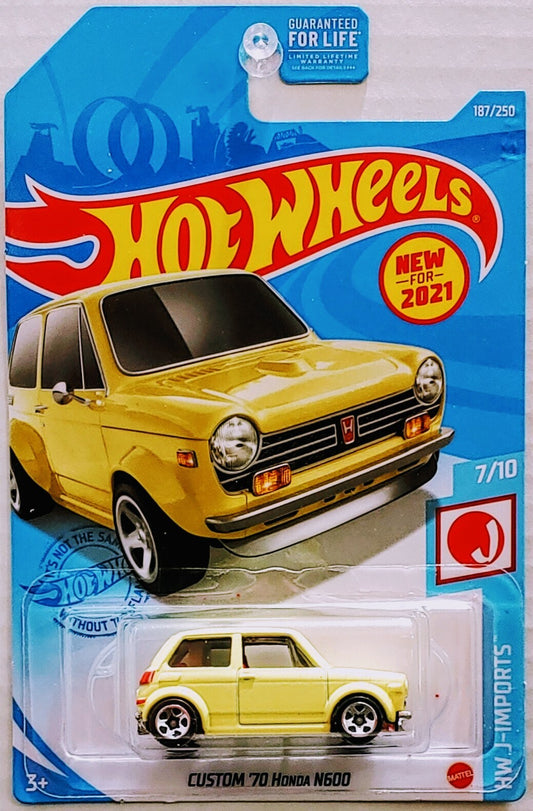 Hot Wheels 2021 - Collector # 187/250 - HW J-Imports 7/10 - New Models - CUSTOM '70 Honda N600 - Pale Yellow - USA Card