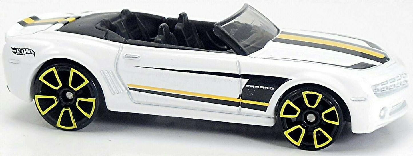Hot Wheels 2015 - Collector # 246/250 - HW Workshop / Then and Now - Camaro Convertible Concept - White - Yellow & Black Stripes - USA Card