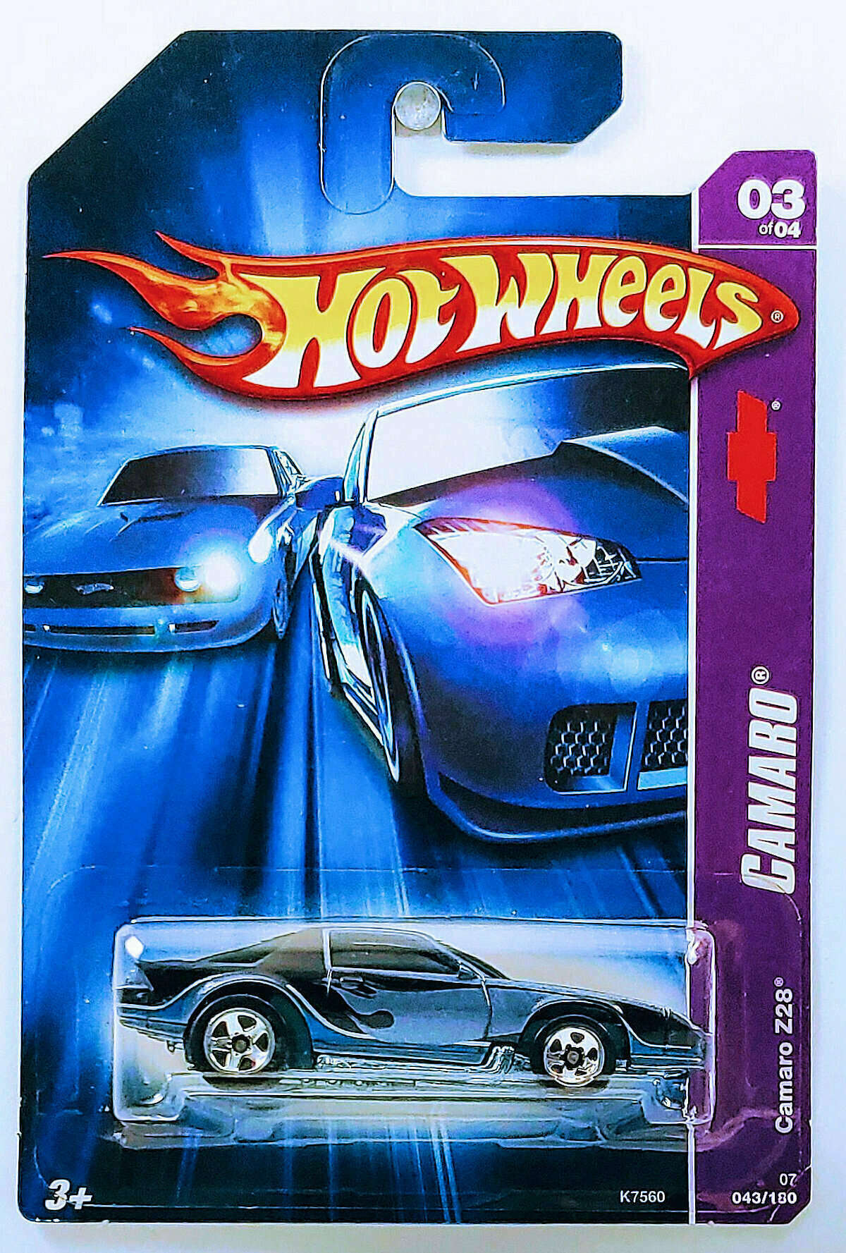 Hot Wheels 2007 - Collector # 043/180 - Camaro Series 3/4 - Camaro Z28 - Metallic Blue - 5 Spoke Wheels - USA Card with Solid Red Bowtie