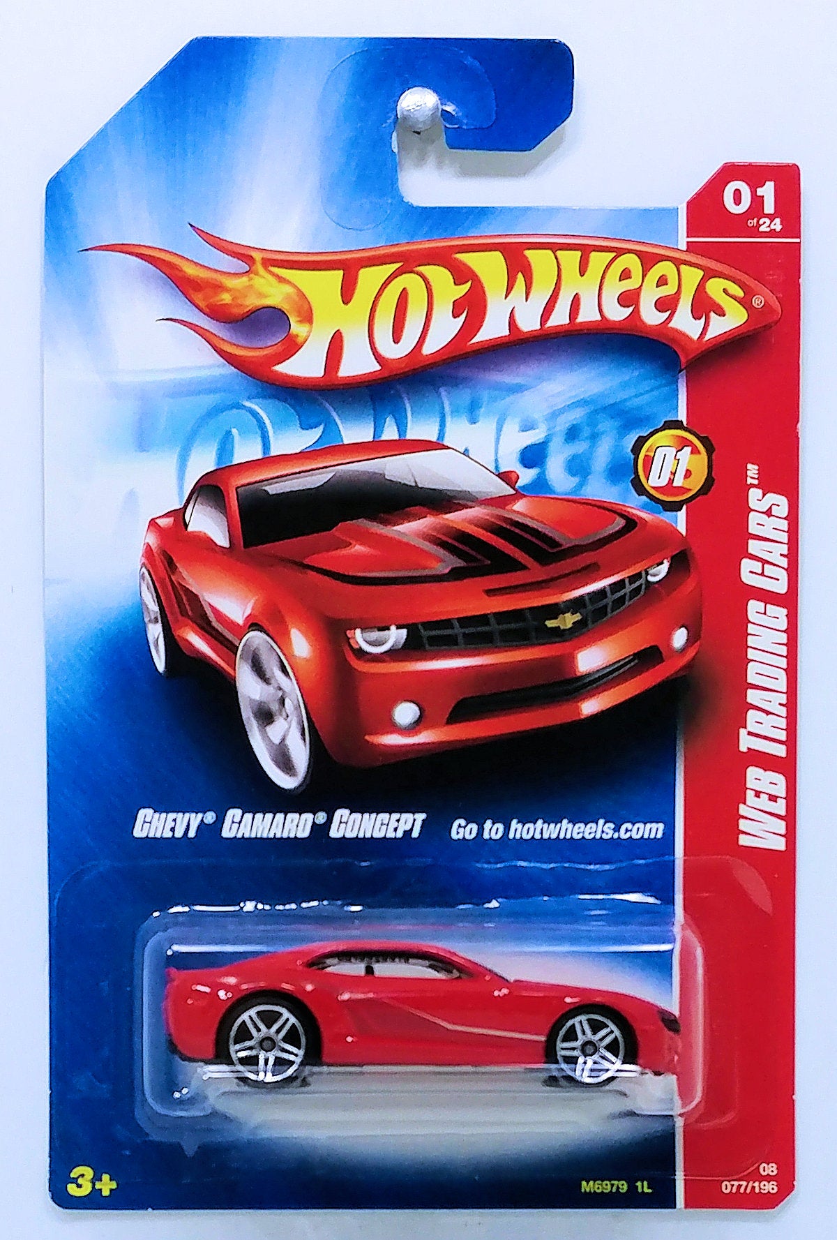 Hot Wheels 2008 - Collector # 077/196 - Web Trading Cars 01/24 - Chevy Camaro Concept - Red - PR5 Wheels - USA Card
