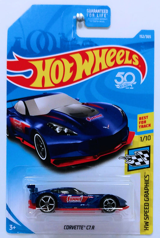 Hot Wheels 2018 - Collector # 152/365 - HW Speed Graphics 1/10 - Corvette C7.R - Blue / Summit Racing Equipment - USA 50th Card