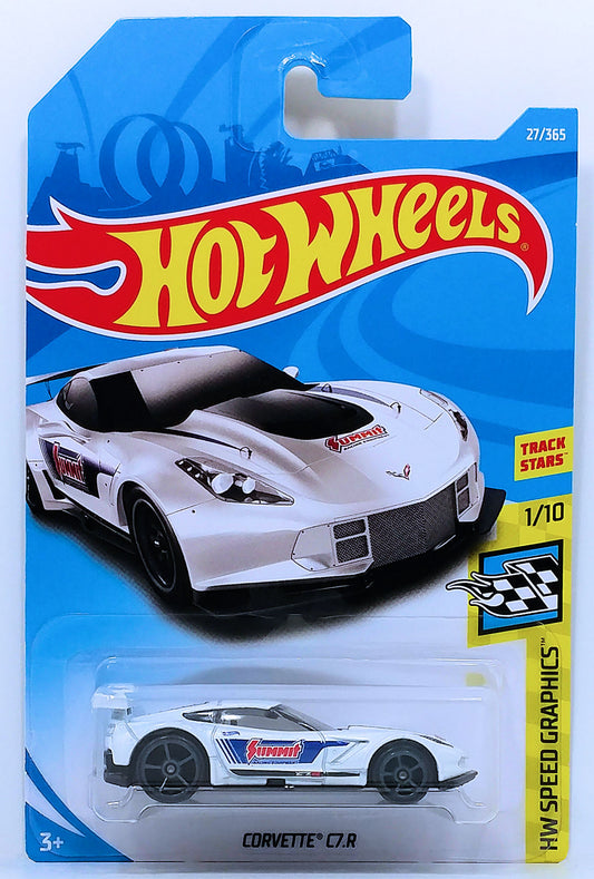Hot Wheels 2018 - Collector # 027/365 - HW Speed Graphics 1/10 - Corvette C7.R - White / Summit Racing Equipment - International Card