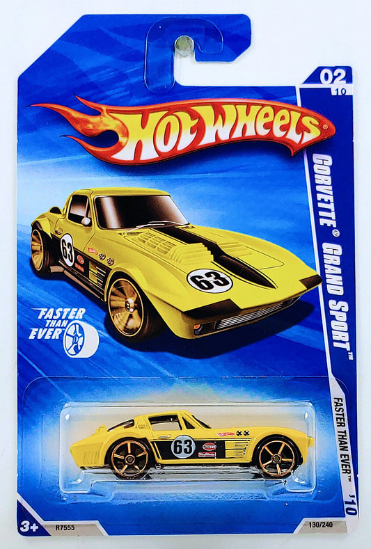 Hot Wheels 2010 - Collector # 130/240 - Faster Than Ever 2/10 - Corvette Grand Sport - Yellow / #63 with various Racing Decals - FTE Wheels - USA Card