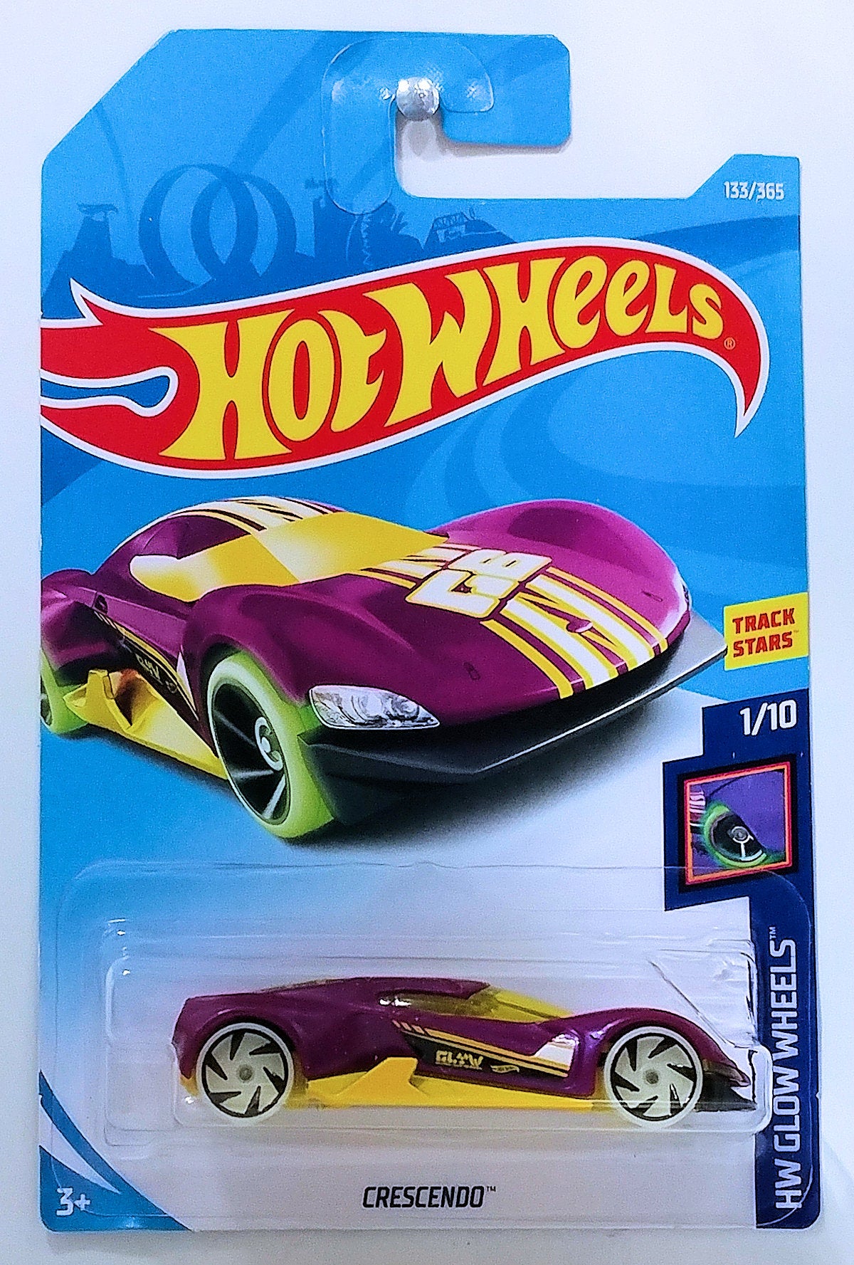Hot Wheels 2018 - Collector # 133/365 - HW Glow Wheels 1/10 - Crescendo - Purple - International Card