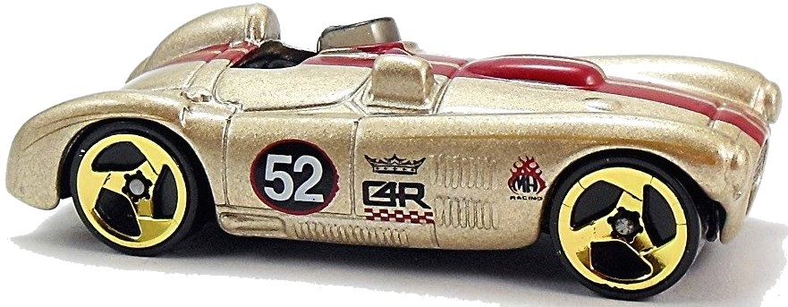 Hot Wheels 2004 - Collector # 176/212 - Pride Rides - Cunningham C4R - Metallic Gold / #52 - Gold 3 Spokes - USA Card