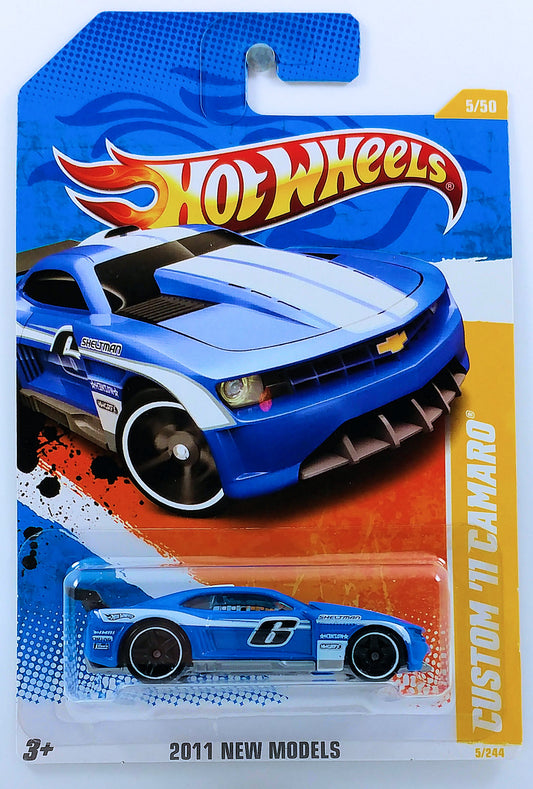 Hot Wheels 2011 - Collector # 005/244 - New Models 05/50 - Custom '11 Camaro - Blue - '6' / White Stripes - USA Card