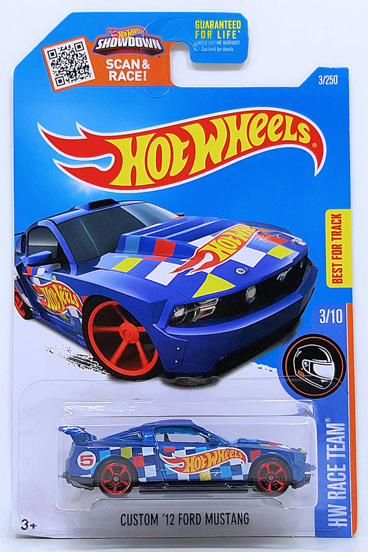 Hot Wheels 2016 - Collector # 003/250 - HW Race Team 3/10 - Custom '12 Ford Mustang - Blue - USA 'Showdown' Card