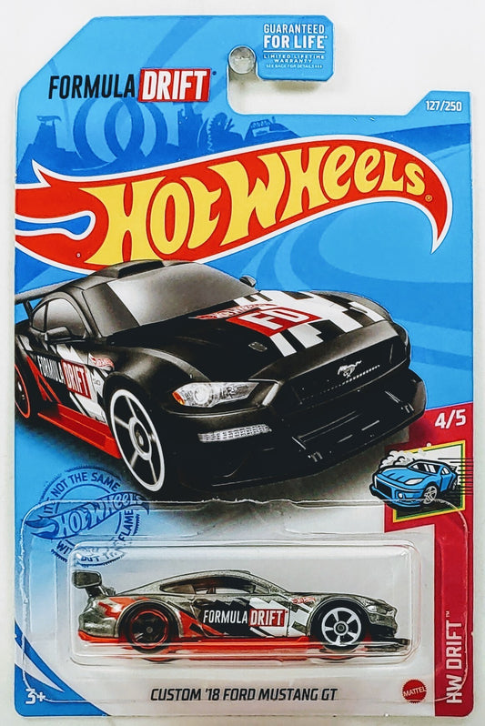 Hot Wheels 2021 - Collector # 127/250 - HW Drift 4/5 - Custom '18 Ford Mustang GT - Metalflake Dark Gray / Formula DRIFT - USA 'Formula DRIFT' Card