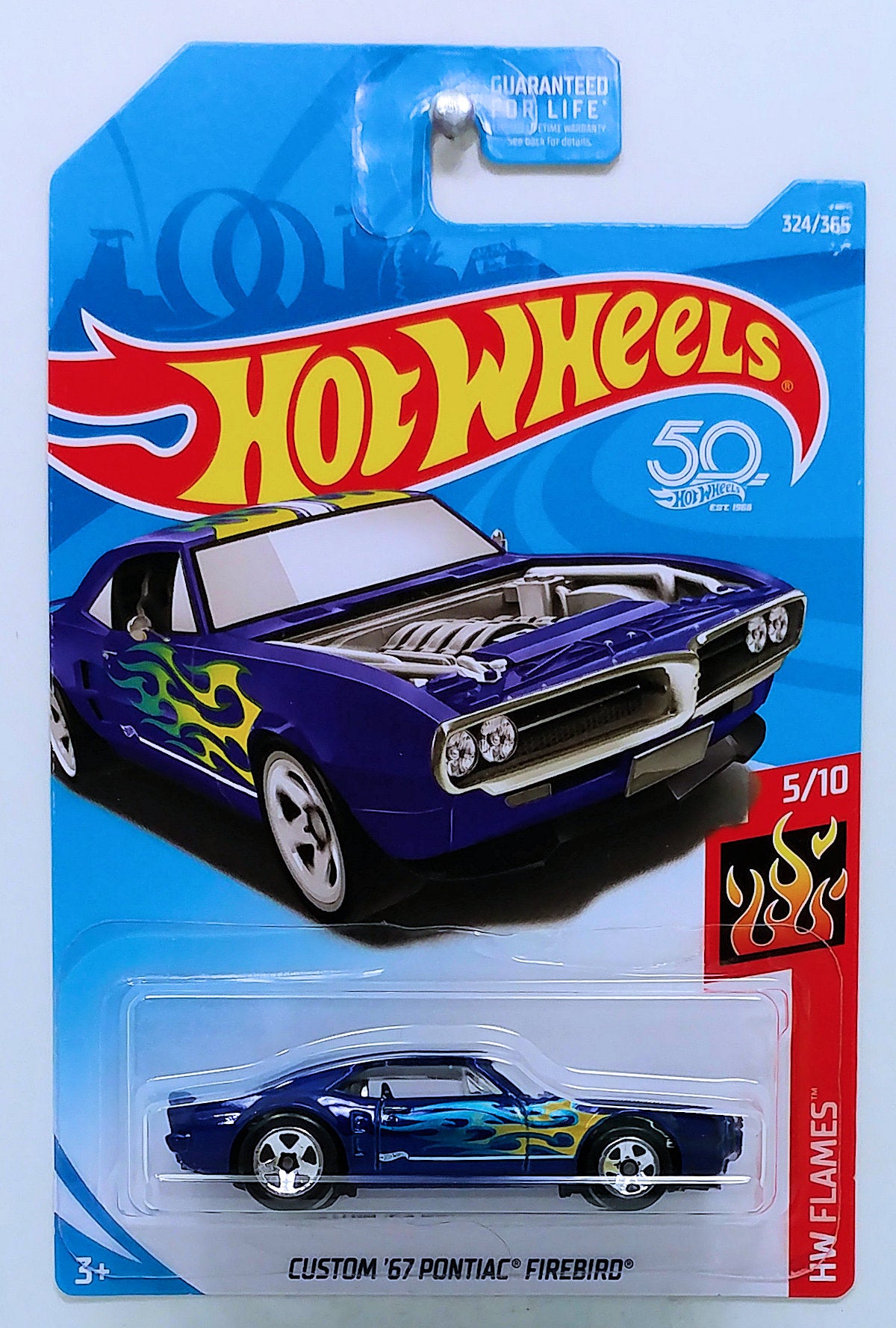 Hot Wheels 2018 - Collector # 128/365 - HW Flames 5/10 - Custom '67 Pontiac Firebird - Blue - USA 50th Card