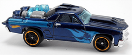 Hot Wheels 2014 - Collector # 116/250 - HW Off-Road / Hot Wheels Test Facility / Treasure Hunts - Custom '71 El Camino - Metalflake Blue / Circle Flame Logo on Sides - M5 Wheels - International Card