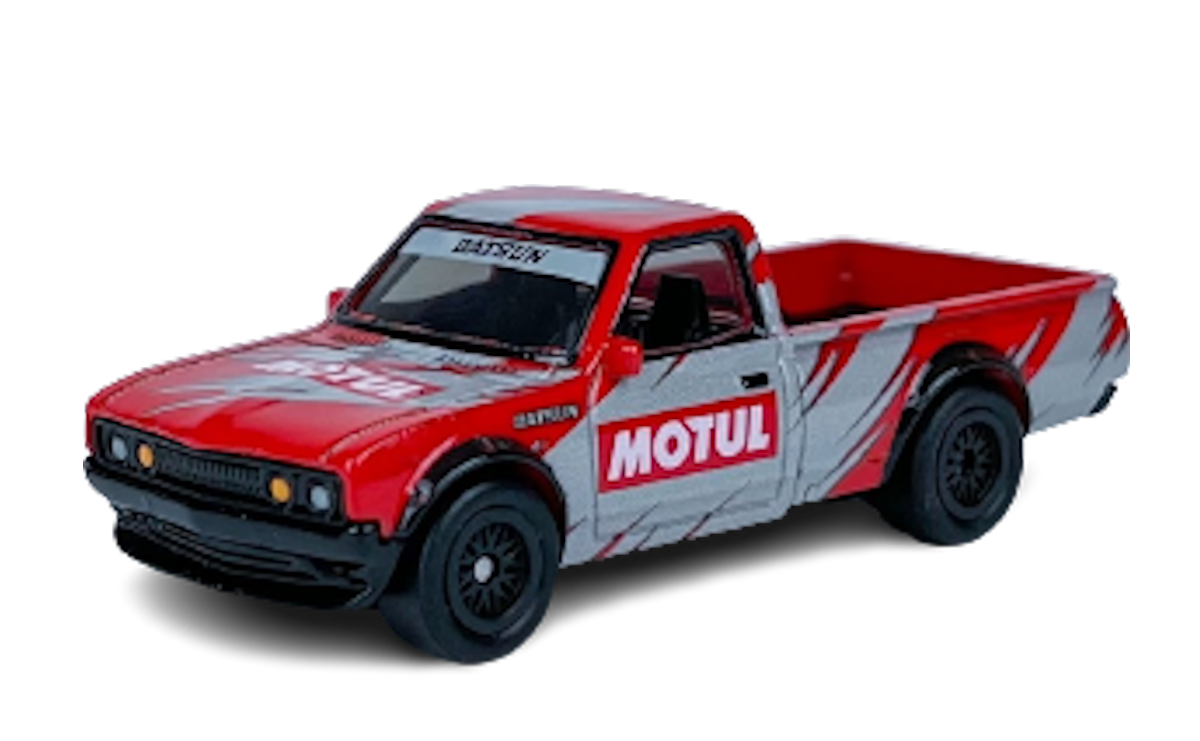 Hot Wheels 2023 Premium Pop Culture Vintage Oil 05 05 Datsun 620 Red Motul Metal Metal Real Riders