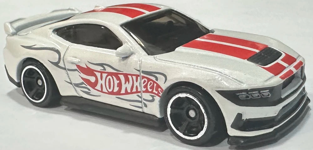 Hot Wheels 2025 - Collector # 219/250 - Then and Now 7/10 - Ford Mustang Dark Horse - White / Red Racing Stripes - M5 Wheels - USA Card