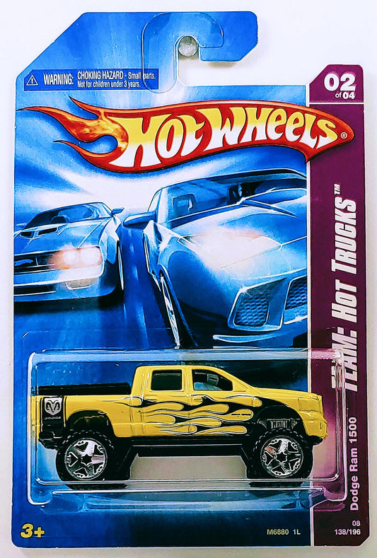 Hot Wheels 2008 - Collector # 138/196 - TEAM: Hot Trucks 2/4 - Dodge Ram 1500 - Yellow - OR5SP Wheels - USA Card